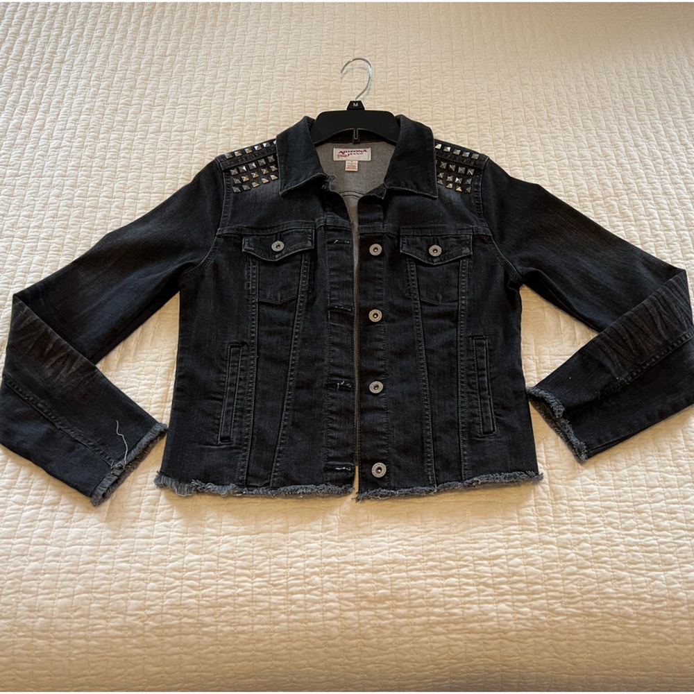 Black Faded Studded Denim/Jean Jacket Size M
